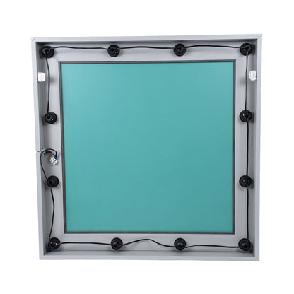 MAKEUP MIRROR-80x80-3 Μοντέρνος Καθρέπτης Μακιγιάζ με Πλαίσιο Φυσικού Ξύλου με Διακόπτη On/Off 12 x E27 AC220-240V - Μ80 x Π7 x Υ80cm - Γκρι Τσιμέντου