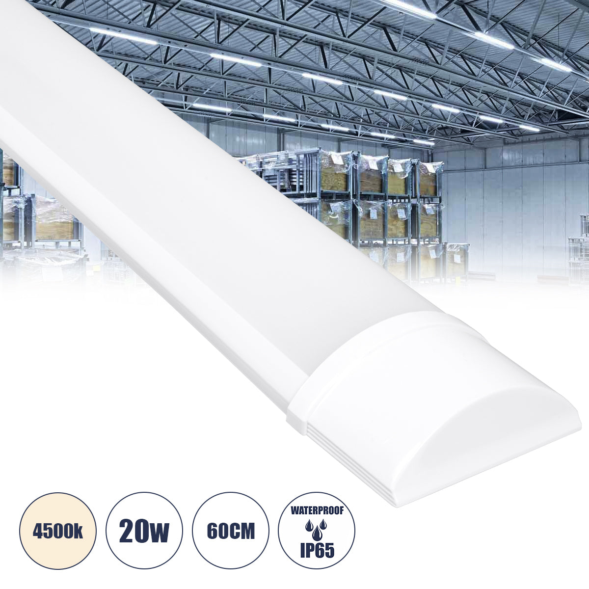 60156 LED Γραμμικό Βιομηχανικό Φωτιστικό Tri-Proof 60cm 20W 1847lm 120° AC 220-240V Αδιάβροχο IP65 Μ60 x Π7.5 x Υ2.5cm Φυσικό Λευκό 4500K