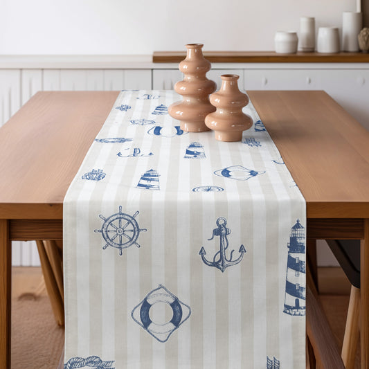 Ράννερ Ναυτικά Σχέδια με Ριγέ Φόντο 32x250εκ