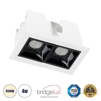 LUMINAR SUPERIOR 60316 Χωνευτό LED Spot Downlight TrimLess 4W 560lm 36° AC 220-240V IP20 Μ7.5 x Π4.3 x Υ4.5cm - Λευκό με Μαύρο Κάτοπτρο - Φυσικό Λευκό 4500K - Bridgelux High Lumen Chip Gen2 - TÜV Certified Driver