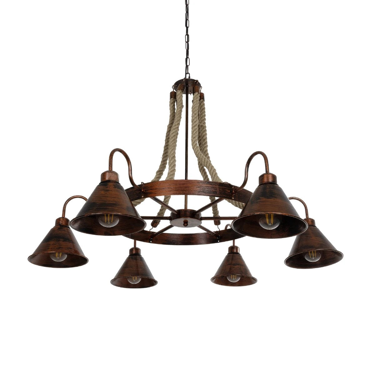 CAMELOT 10001191 Vintage Κρεμαστό Φωτιστικό Οροφής με Ντουί 6 x E27 AC 220-240V IP20 - Χάλκινο & Μπεζ - Μ95 x Π95 x Υ65