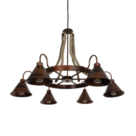 CAMELOT 10001191 Vintage Κρεμαστό Φωτιστικό Οροφής με Ντουί 6 x E27 AC 220-240V IP20 - Χάλκινο & Μπεζ - Μ95 x Π95 x Υ65