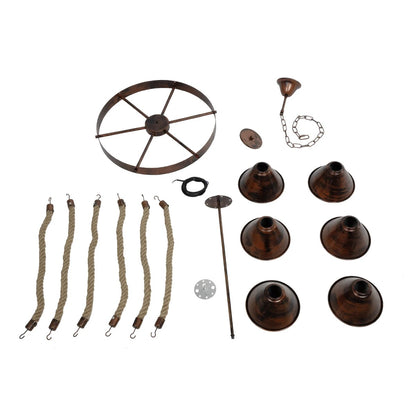 CAMELOT 10001191 Vintage Κρεμαστό Φωτιστικό Οροφής με Ντουί 6 x E27 AC 220-240V IP20 - Χάλκινο & Μπεζ - Μ95 x Π95 x Υ65