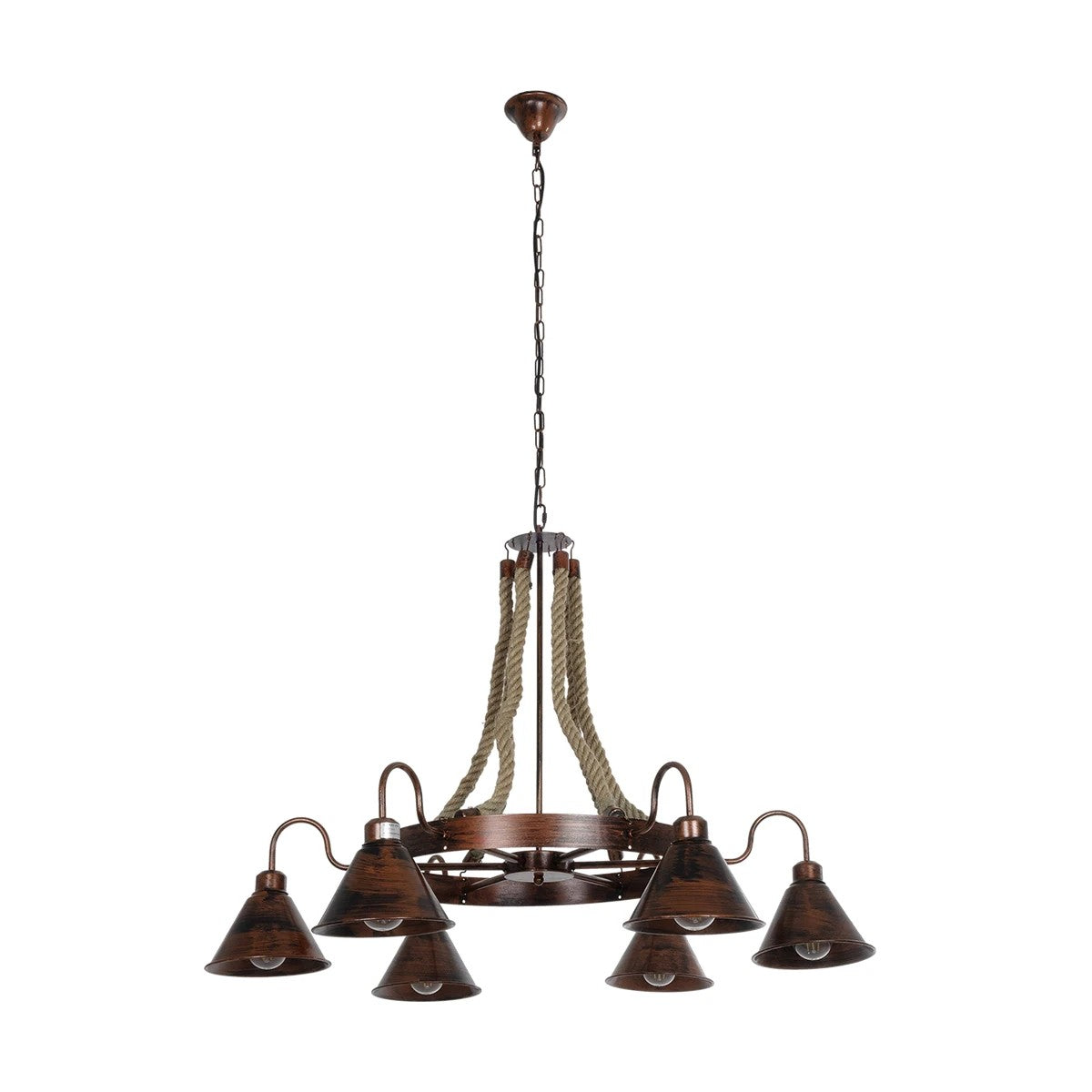 CAMELOT 10001191 Vintage Κρεμαστό Φωτιστικό Οροφής με Ντουί 6 x E27 AC 220-240V IP20 - Χάλκινο & Μπεζ - Μ95 x Π95 x Υ65