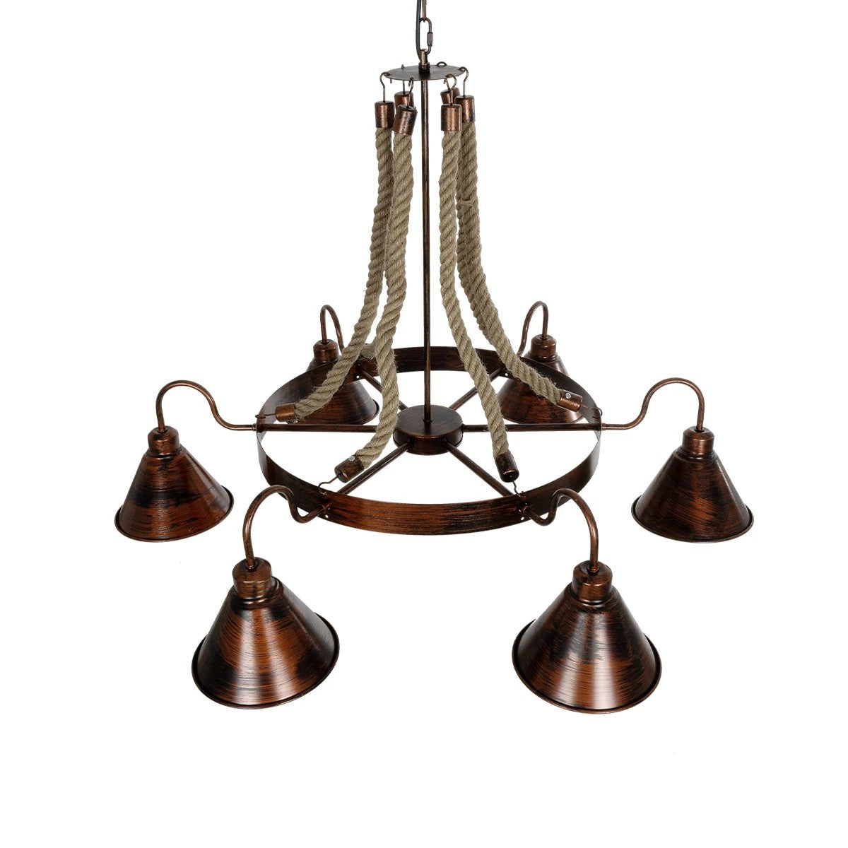 CAMELOT 10001191 Vintage Κρεμαστό Φωτιστικό Οροφής με Ντουί 6 x E27 AC 220-240V IP20 - Χάλκινο & Μπεζ - Μ95 x Π95 x Υ65