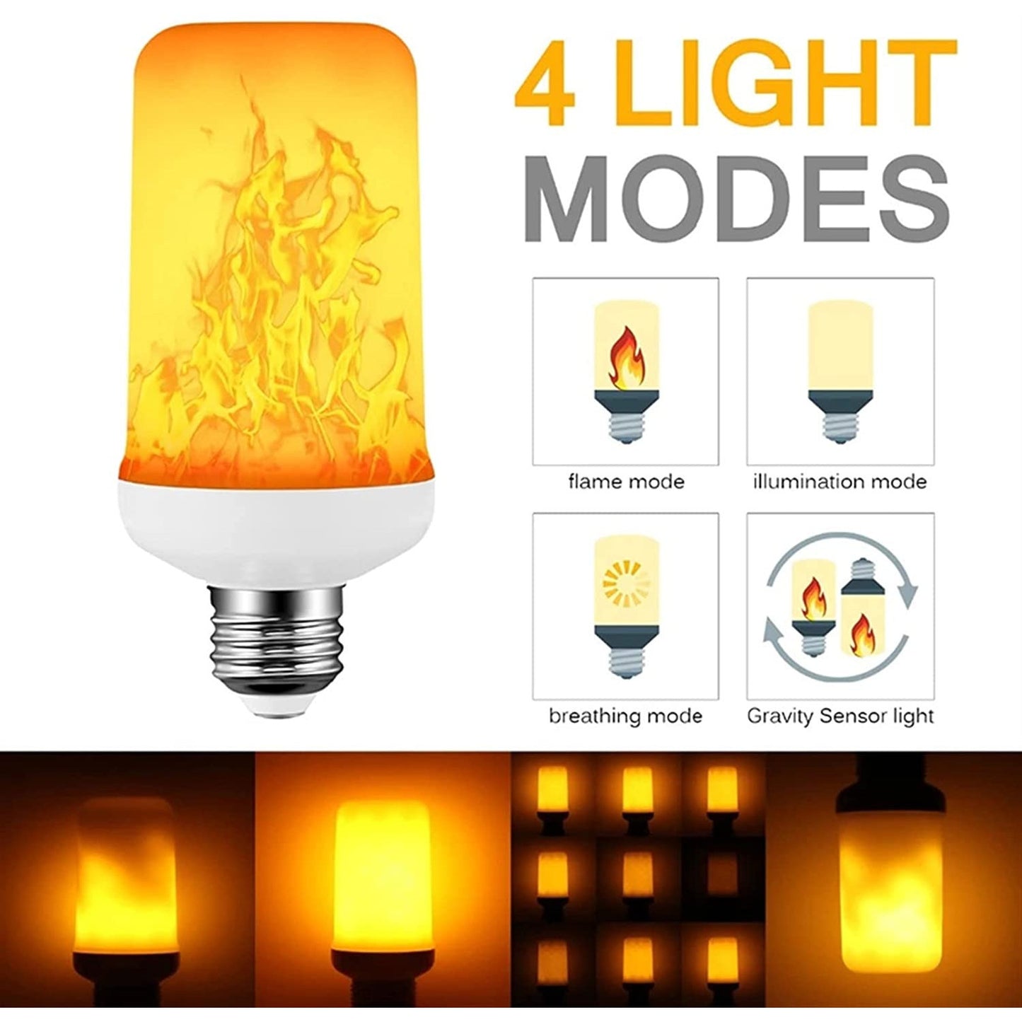 100076075 Λάμπα LED E27 Summer Flame Flickering Fire Burning Effect Peaceful Romantic and Relax 9W 450lm 320° AC 85-265V με 4 Λειτουργίες Εφέ και Αναστροφή Φλόγας Θερμό Λευκό 1800K