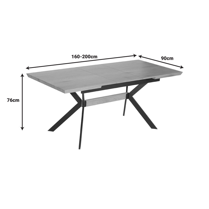 Τραπέζι Jessamy Επεκτεινόμενο MDF 43mm σε Φυσική Απόχρωση και Πόδι Μεταλλικό Μαύρο 160/200x90x76