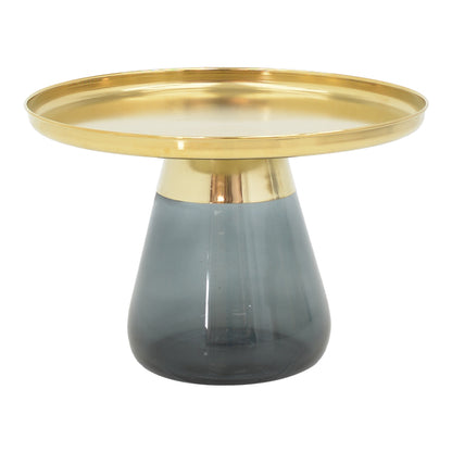 Βοηθητικά Τραπέζια Kunlo Σετ 2 Τεμ Χρυσό Χρώμιο-Μαύρο Γυαλί