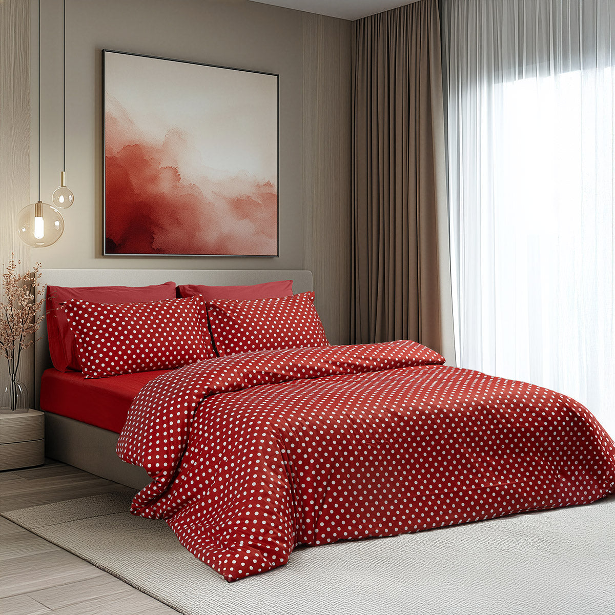 Σετ Σεντόνια Μονά με Λάστιχο Art 10101 Fancy 110x200+30εκ Κόκκινο