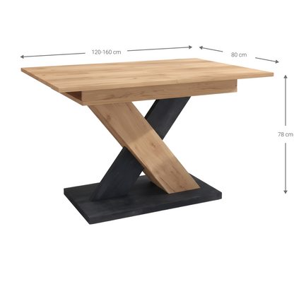 Xena Extendable Table Natural-Black 120x80x78