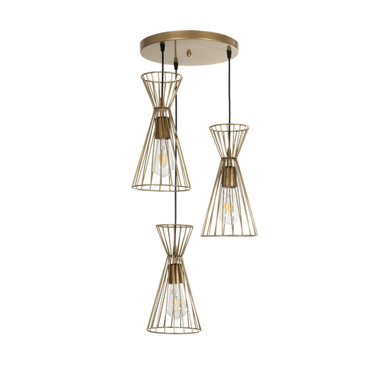 FLIXIO 201-0126 Vintage Κρεμαστό Φωτιστικό Οροφής με Ντουί 3 x E27 AC 220-240V IP20 - Χρυσό - Μ40 x Π40 x Υ70