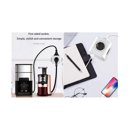 TRAVEL PowerCube PRO Certified 79643 Πολύπριζο 6 Θέσεων με 1.5m Kαλώδιο - 4 Πρίζες Ασφαλείας Childproof EU Schuko AC 220-240V & 2 Πρίζες USB Max 2.1A/DC 5V Μ7.5 x Π7.5 x Υ7.5 - Λευκό με Μπλε - Max Load 3680W/16A
