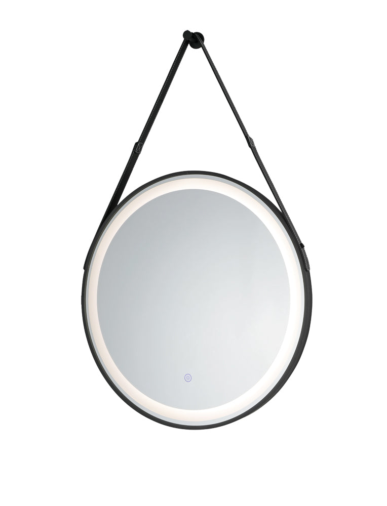 MIC-02 ΚΑΘΡΕΠΤΗΣ BK ΣΤΡΟΓΓΥΛΟΣ ΔΕΡΜΑΤΙΝΟ ΛΟΥΡΙ LED ΦΩΤΙΣΜΟΣ TOUCH Φ60εκ