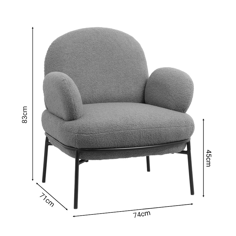 Πολυθρόνα Jaycob Μπουκλέ Καφέ Ταμπά-Πόδι Μαύρο Μέταλλο 74x71x83