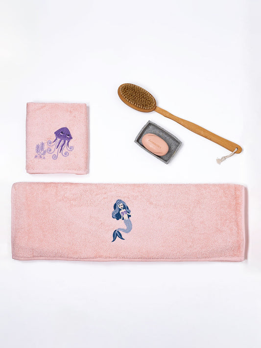 Fluffy Κεντητή Πετσέτα Pink 2 Τμχ.