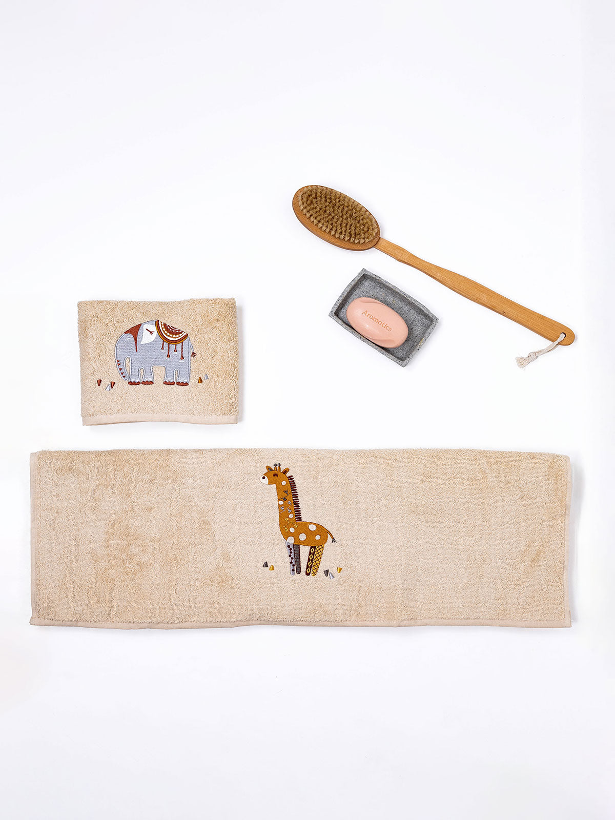 Fluffy Κεντητή Πετσέτα Beige 2 Τμχ.