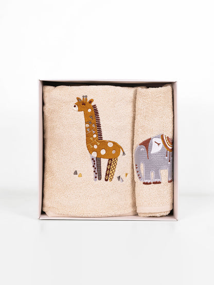 Fluffy Κεντητή Πετσέτα Beige 2 Τμχ.