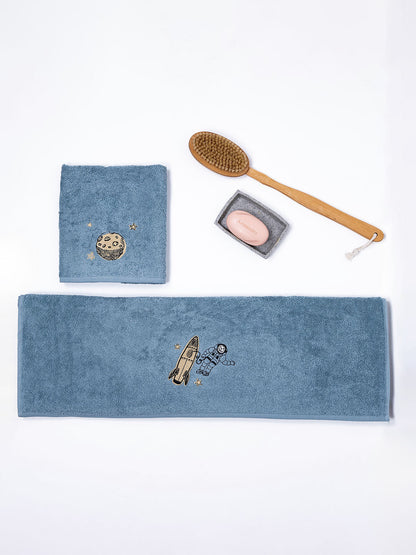 Fluffy Κεντητή Πετσέτα Blue 2 Τμχ.