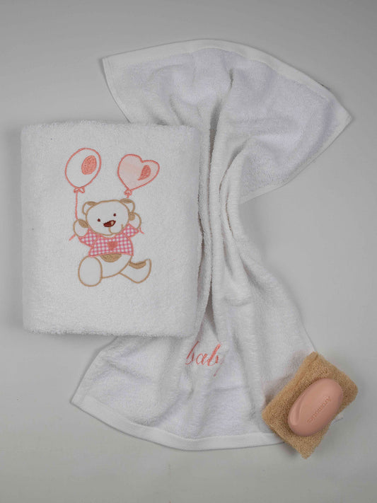 Σετ Πετσέτες Κεντητές Balloon 05 White/Pink