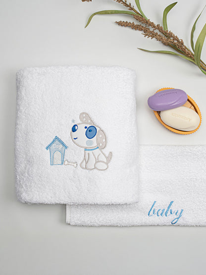 Σετ Πετσέτες Κεντητές Dog 07 White/Blue