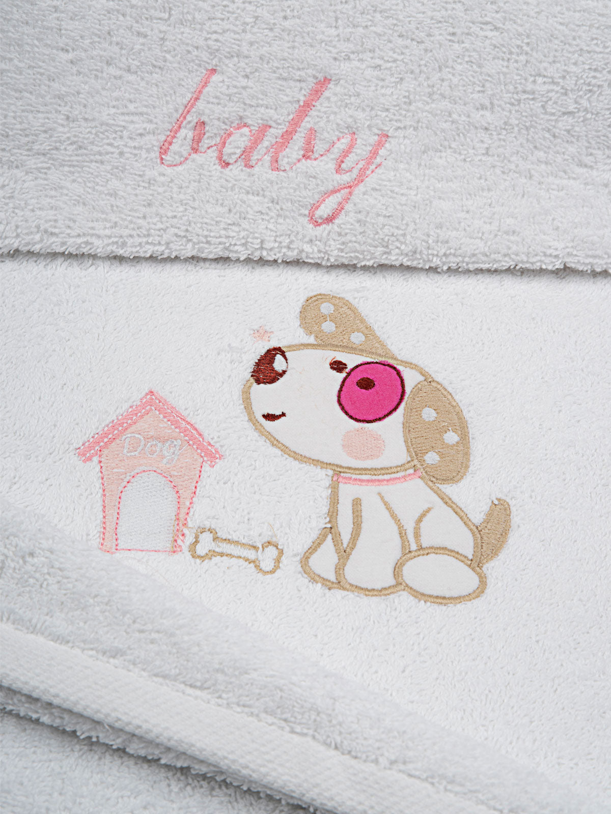 Σετ Πετσέτες Κεντητές Dog 07 White/Pink