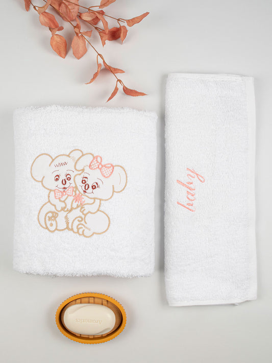 Σετ Πετσέτες Κεντητές Couple 06 White/Pink