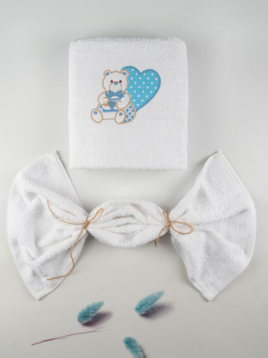 Σετ Πετσέτες Κεντητές Heart 01 White/Blue