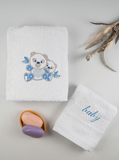 Σετ Πετσέτες Κεντητές Panda 02 White/Blue