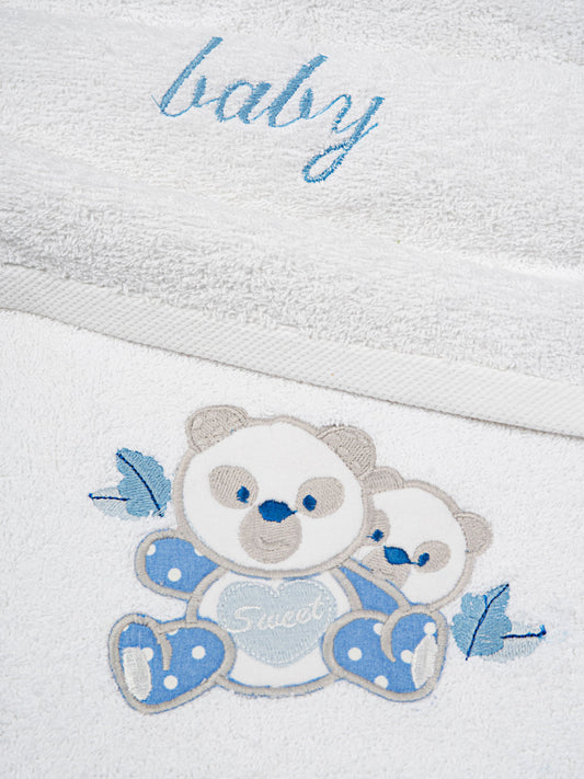 Σετ Πετσέτες Κεντητές Panda 02 White/Blue