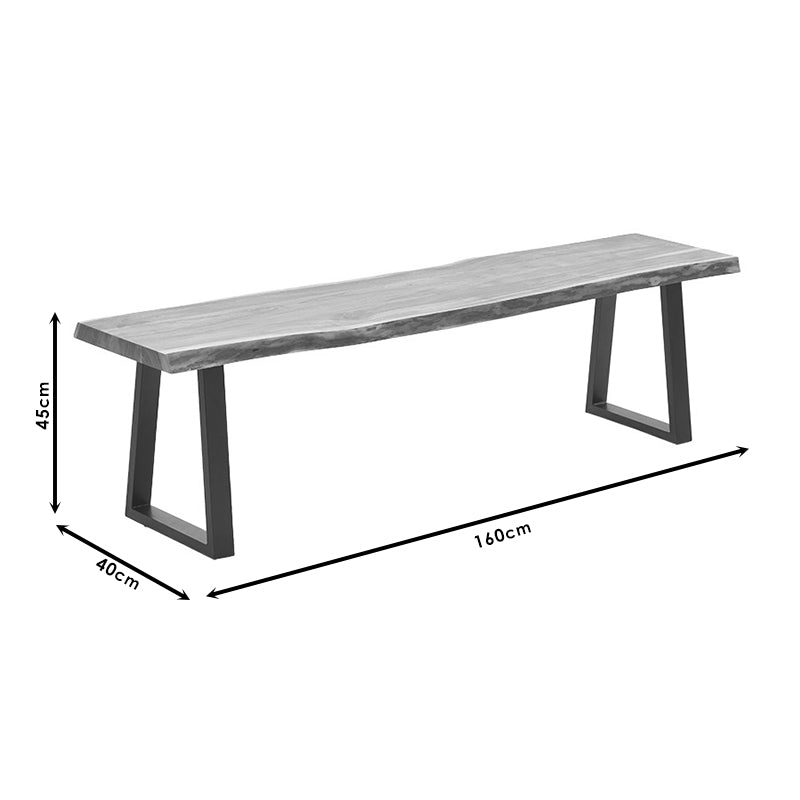 Παγκάκι Miles Μασίφ Ξύλο 4εκ Καρυδί-Μαύρο 160x40x45