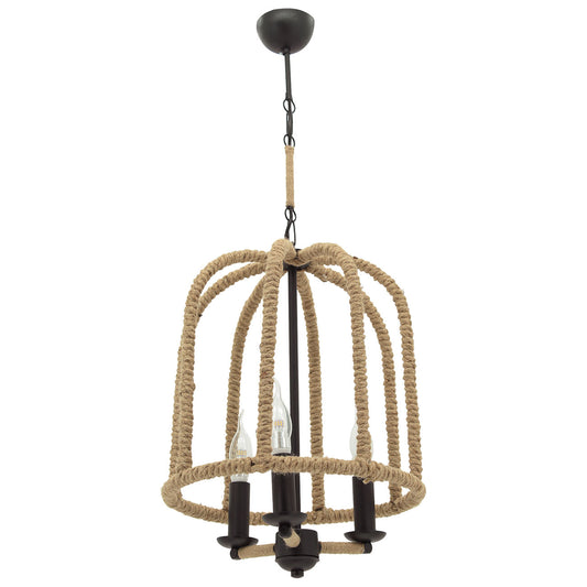 Φωτιστικό Κρεμαστό Ina 3 Μαύρο Μεταλλικό με Σχοινί Τρίφωτο Ε27 52x52x80