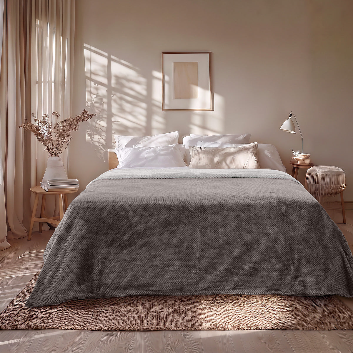 Κουβέρτα Υπέρδιπλη Διπλής Όψεως Art 11601 Jacquard Fleece 700gsm Fiesta Plus 220x240εκ Ανθρακί/Γκρι