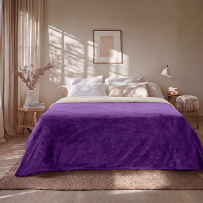 Κουβέρτα Υπέρδιπλη Διπλής Όψεως Art 11601 Jacquard Fleece 700gsm Fiesta Plus 220x240εκ Εκρού/Μωβ