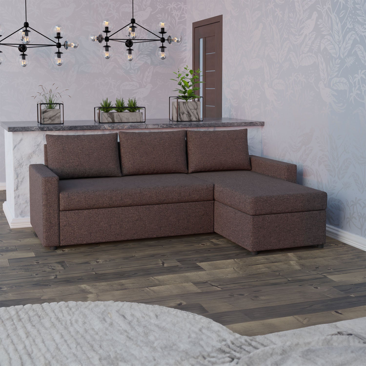 Γωνιακός Καναπές Κρεβάτι Concept με Αναστρέψιμη Γωνία & Αποθηκευτικό Χώρο Καφέ 218x153x80