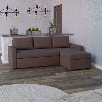 Γωνιακός Καναπές Κρεβάτι Concept με Αναστρέψιμη Γωνία & Αποθηκευτικό Χώρο Καφέ 218x153x80