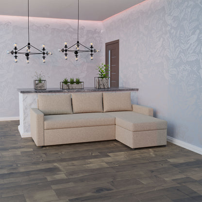 Γωνιακός Καναπές Κρεβάτι Concept με Αναστρέψιμη Γωνία & Αποθηκευτικό Χώρο Μπεζ 218x153x80