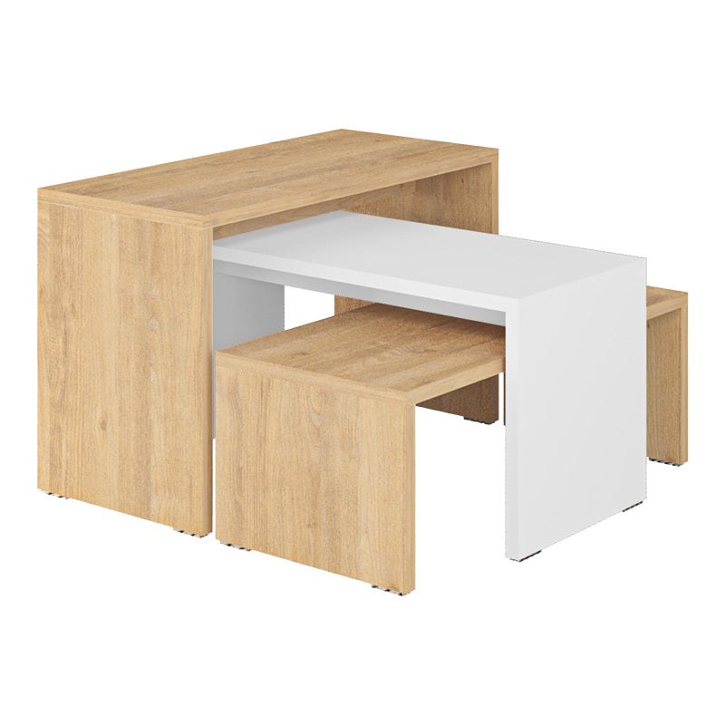 Τραπέζια Σαλονιού Kantar Σετ 3 Τεμ σε Oak-Λευκή Απόχρωση 65x30x39