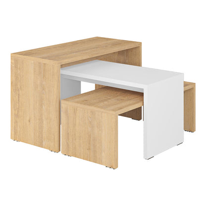 Τραπέζια Σαλονιού Kantar Σετ 3 Τεμ σε Oak-Λευκή Απόχρωση 65x30x39