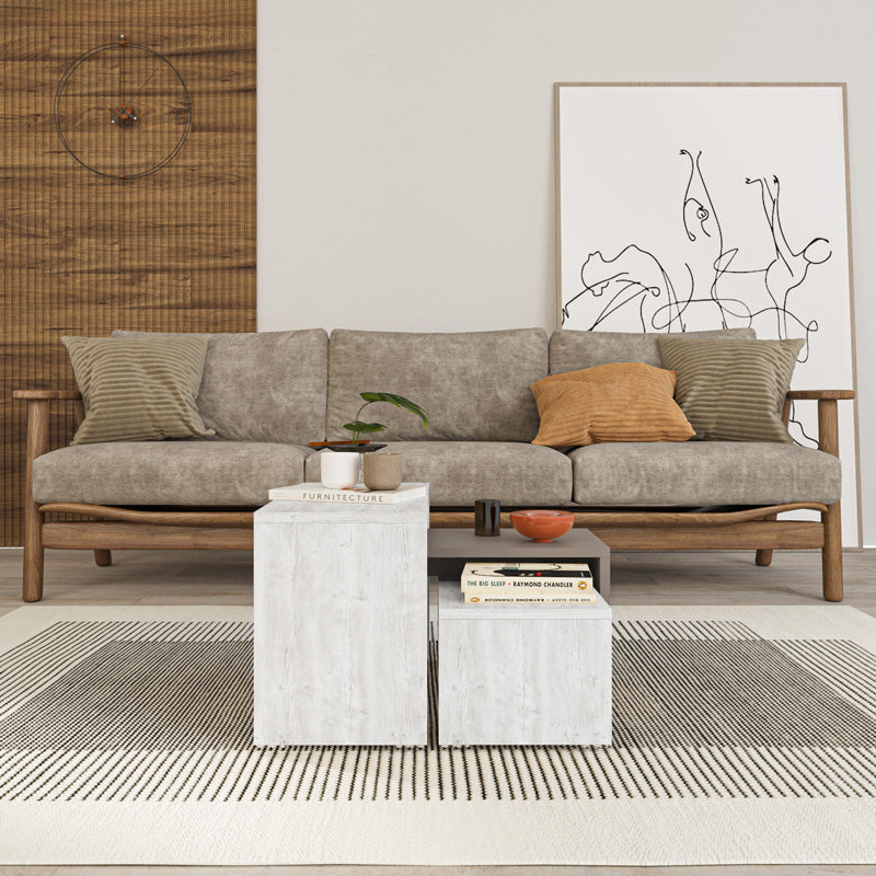 Τραπέζια Σαλονιού Kantar Σετ 3 Τεμ σε Λευκό Antique - Μόκα Απόχρωση 65x30x39