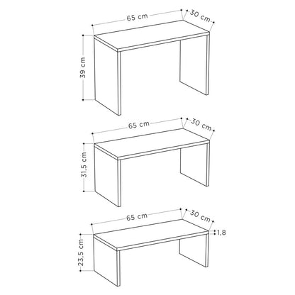Τραπέζια Σαλονιού Kantar Σετ 3 Τεμ σε Λευκό Antique - Μόκα Απόχρωση 65x30x39