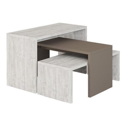 Τραπέζια Σαλονιού Kantar Σετ 3 Τεμ σε Λευκό Antique - Μόκα Απόχρωση 65x30x39