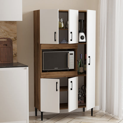 Ντουλάπα Κουζίνας Defne Χρώμα Λευκό-Καρυδί 89x37.5x160