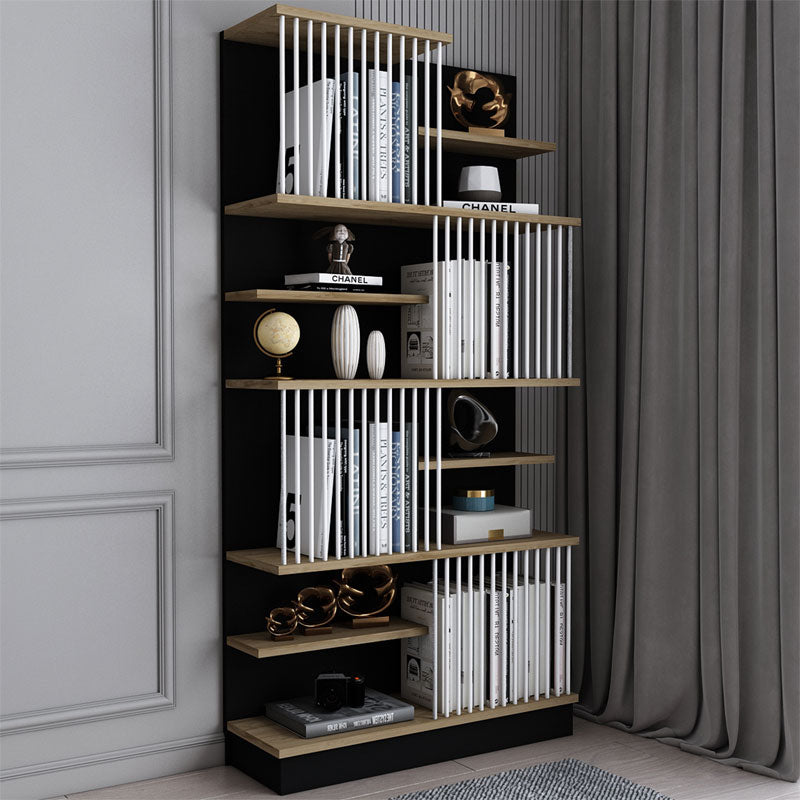 Βιβλιοθήκη Gassim Μαύρο-Καρυδί-Λευκό 80x24.6x160