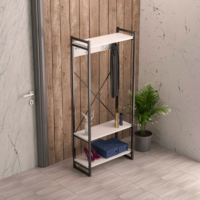 Έπιπλο Εισόδου με Κρεμάστρα Baker Μαύρο Μέταλλο και Μελαμίνη σε Λευκή Απόχρωση 90x34x180