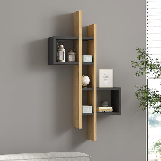 Ραφιέρα Τοίχου Garel σε Oak-Ανθρακί Απόχρωση 53,8x19,6x108