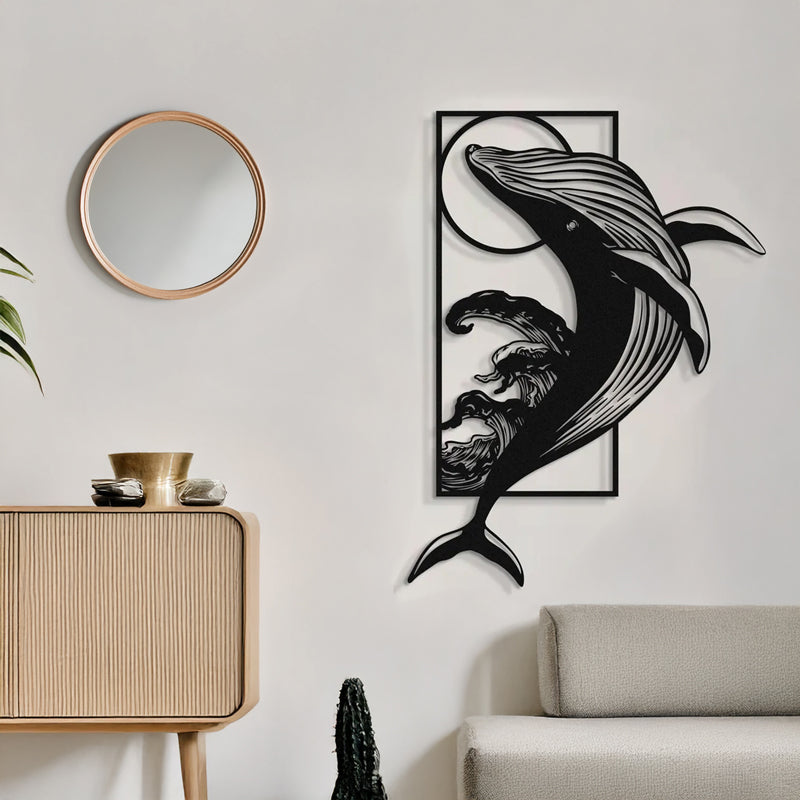 Διακοσμητικό Τοίχου Whale Μαύρο Μεταλλικό 38x0,15x50