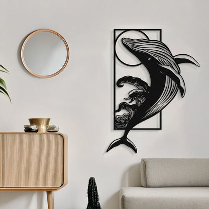 Διακοσμητικό Τοίχου Whale Μαύρο Μεταλλικό 38x0,15x50