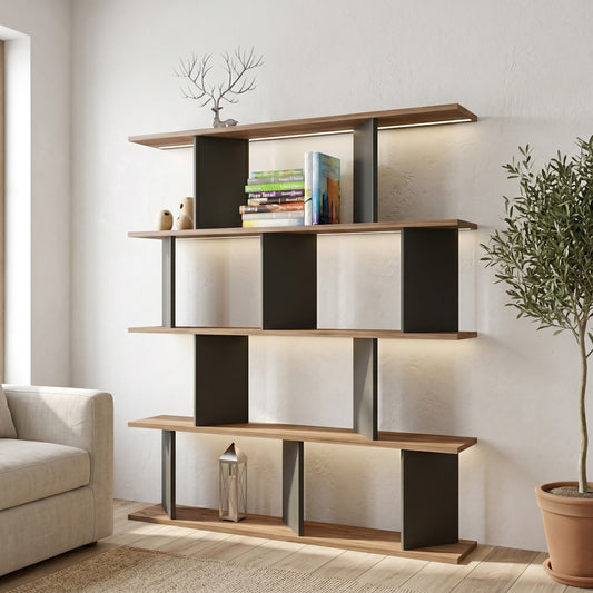 Βιβλιοθήκη Ratu Ανθρακί με Oak 120x24,6x141