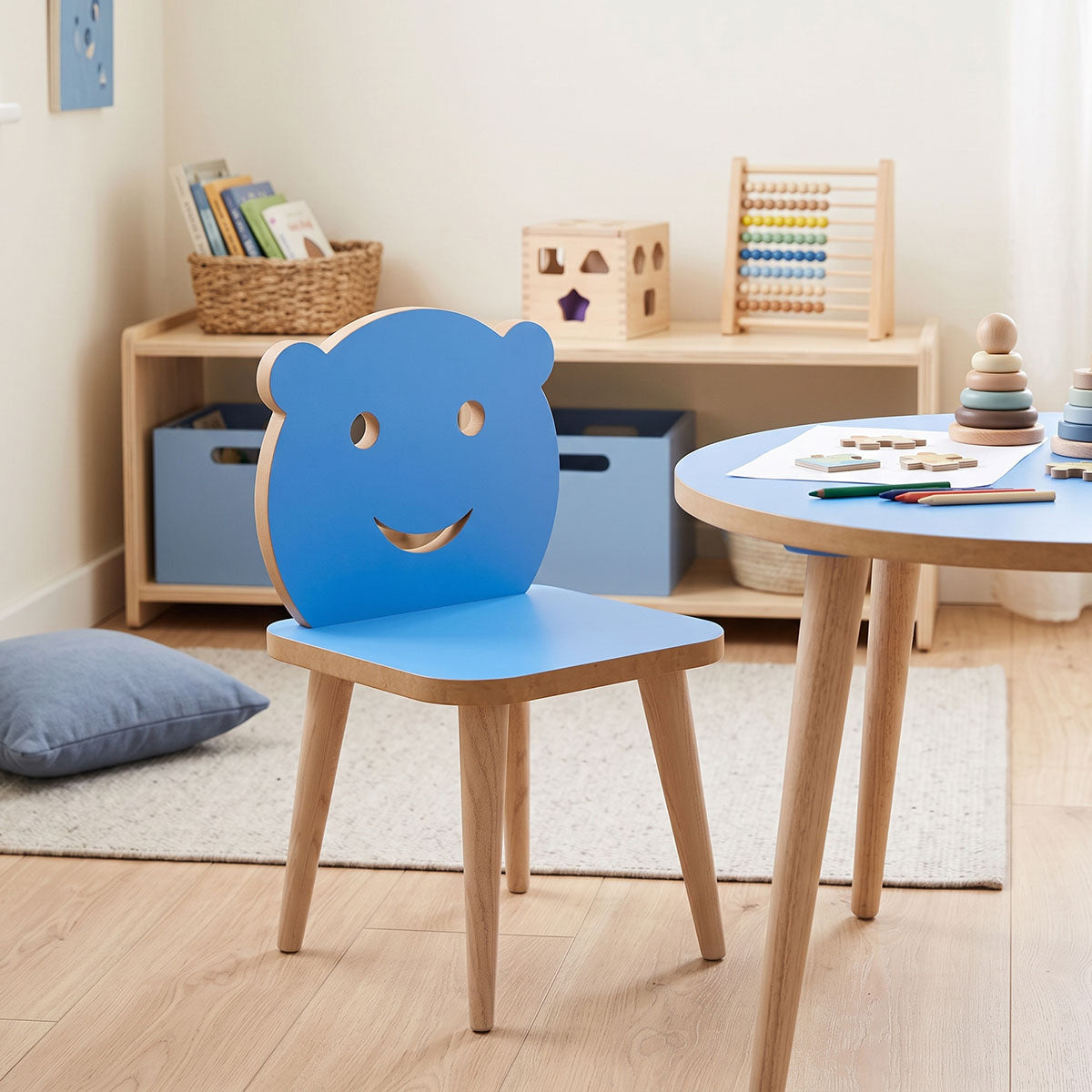 Jerry Children's Chair Blue with Natural 30x30x52