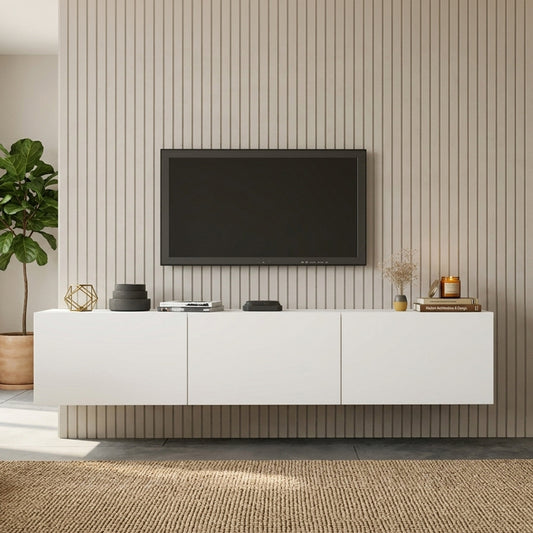 Έπιπλο Τηλεόρασης Επιτοίχιο Felita Λευκό 150x31,4x30